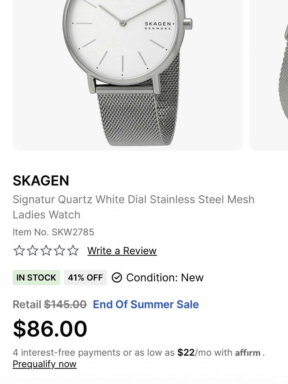 Skagen Silver Mesh Strap Men’s Watch SKW6565- White Dial